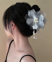 Gradient Color Blue Tulle Pearl Floral Tassel Hairpin