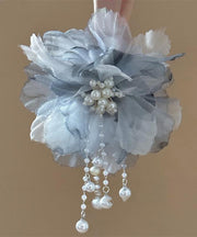 Gradient Color Blue Tulle Pearl Floral Tassel Hairpin