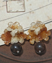 Gradient Color Brown Copper Floral Resin Drop Earrings