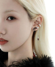 Gradient Color Copper Asymmetrical Feather Tassel Stud Earrings
