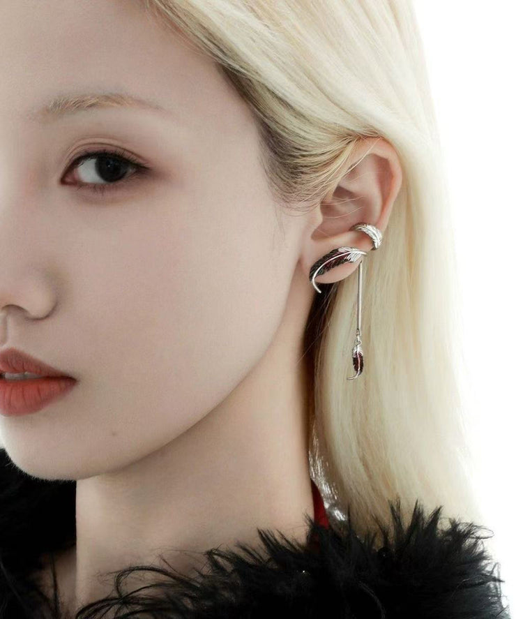 Gradient Color Copper Asymmetrical Feather Tassel Stud Earrings