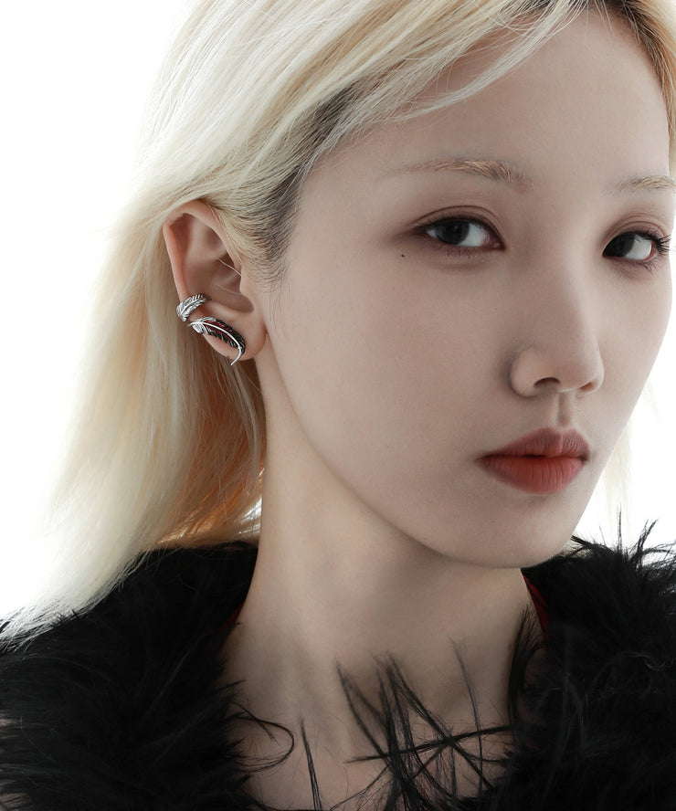 Gradient Color Copper Asymmetrical Feather Tassel Stud Earrings