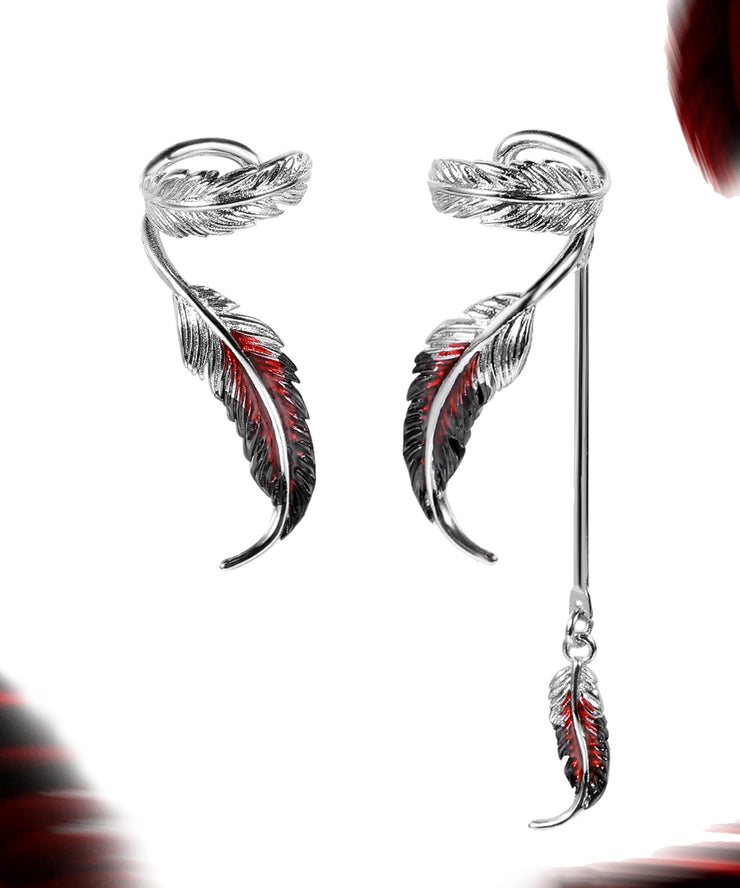 Gradient Color Copper Asymmetrical Feather Tassel Stud Earrings