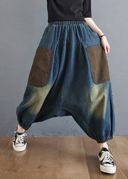 Gradient Color Denim Blue Elastic Waist Harem Pants Summer