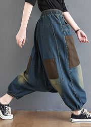 Gradient Color Denim Blue Elastic Waist Harem Pants Summer