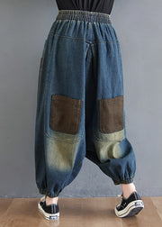 Gradient Color Denim Blue Elastic Waist Harem Pants Summer