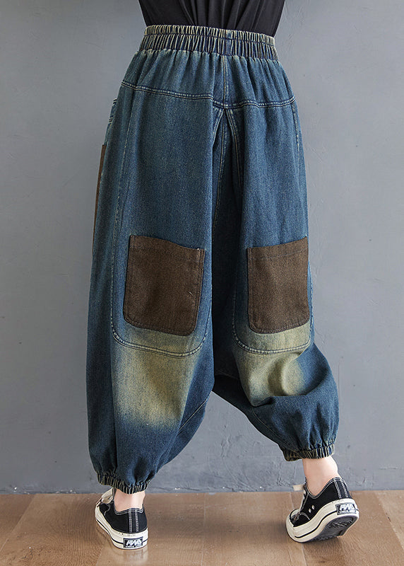Gradient Color Denim Blue Elastic Waist Harem Pants Summer