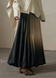 Gradient Color Patchwork Elastic Waist Silk Cotton Maxi Skirt Fall