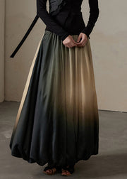 Gradient Color Patchwork Elastic Waist Silk Cotton Maxi Skirt Fall