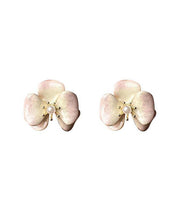 Gradient Color Pink Copper Overgild Pearl Floral Stud Earrings