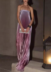 Gradient Color Purple Bustier Top Wrinkled Long Dress Sleeveless