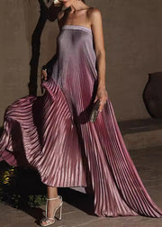 Gradient Color Purple Bustier Top Wrinkled Long Dress Sleeveless