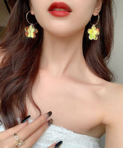 Gradient Color Rainbow Acrylic Floral Hoop Earrings