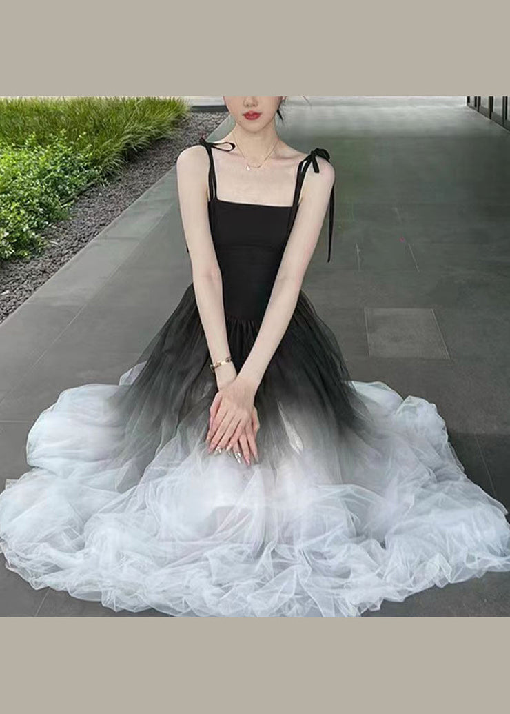 Gradient Color Wrinkled Strap Dress 2025 New Original Design