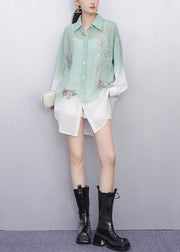 Gradient Green Butterfly Decorated Shirt Long Sleeve