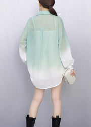 Gradient Green Butterfly Decorated Shirt Long Sleeve