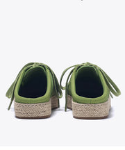 Grass Green Platform Cowhide Leather Lace Up Splicing Slide Sandals