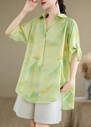 Grass Green Print Chiffon Shirt Oversized Half Sleeve