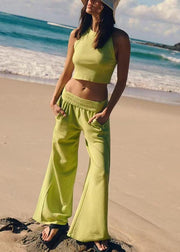 Grass Green Silm Fit Cotton Two Piece Set Women Clothing Summer
