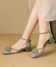 Grass Green Tulle Buckle Strap Splicing Chic Chunky Sandals
