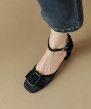 Grass Green Tulle Buckle Strap Splicing Chic Chunky Sandals