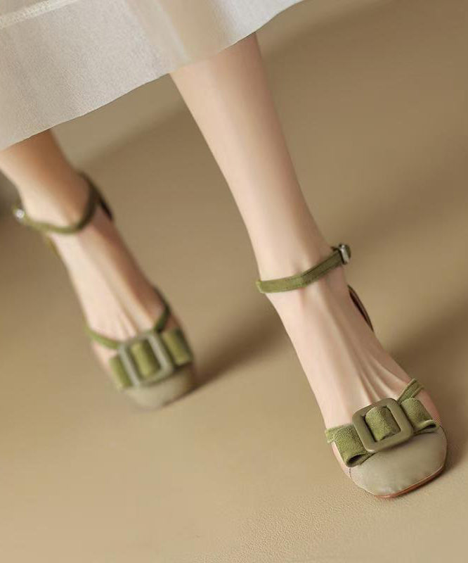 Grass Green Tulle Buckle Strap Splicing Chic Chunky Sandals
