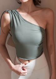 Green Asymmetrical Tie Lace Solid Crop Top