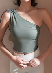 Green Asymmetrical Tie Lace Solid Crop Top