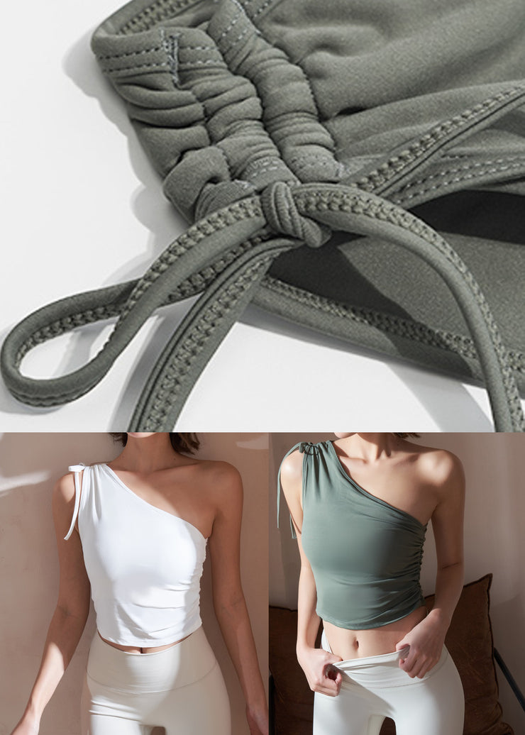 Green Asymmetrical Tie Lace Solid Crop Top
