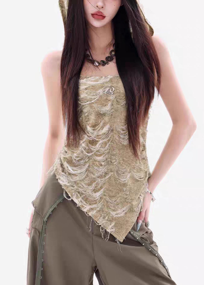 Green Backless Original Design Cotton Sleeveless Top Hooded