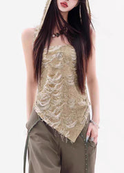 Green Backless Original Design Cotton Sleeveless Top Hooded