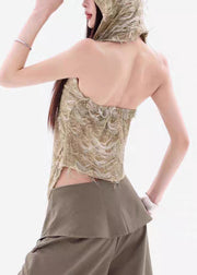 Green Backless Original Design Cotton Sleeveless Top Hooded