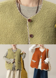 Green Button Faux Fur Waistcoat And Top Two Pieces Set Sleeveless