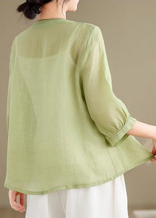 Green Button Linen Embroidered Bracelet Sleeve