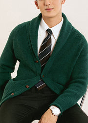 Green Button Solid Knit Men Cardigan Peter Pan Collar