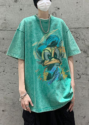 Green Cartoon Print Cotton Mens T Shirts O Neck Summer