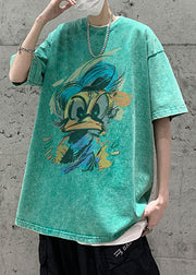 Green Cartoon Print Cotton Mens T Shirts O Neck Summer