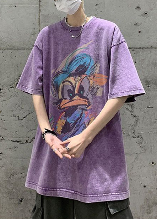 Green Cartoon Print Cotton Mens T Shirts O Neck Summer