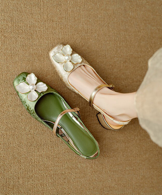 Green Chunky Floral Faux Leather New Chinese Style Sandals