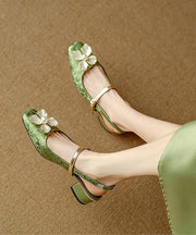 Green Chunky Floral Faux Leather New Chinese Style Sandals