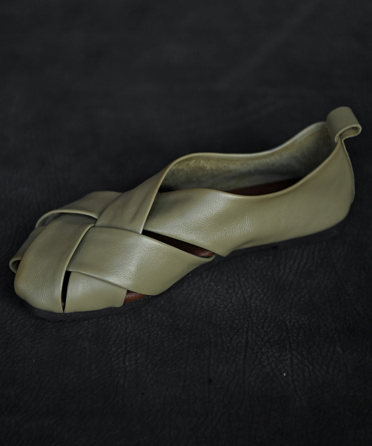 Green Comfy Cowhide Leather Splicing Hiking Sandals