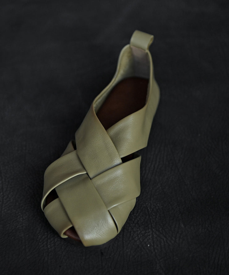 Green Comfy Cowhide Leather Splicing Hiking Sandals