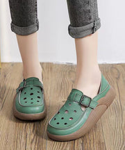 Green Cowhide Leather 2025 New Hollow Out Flat Shoes