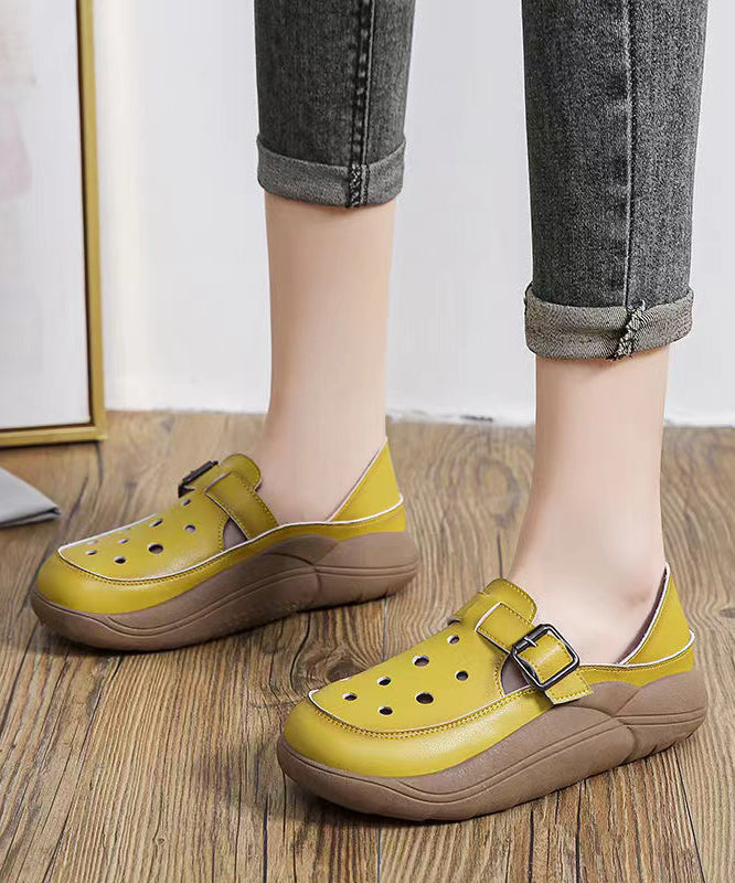 Green Cowhide Leather 2025 New Hollow Out Flat Shoes