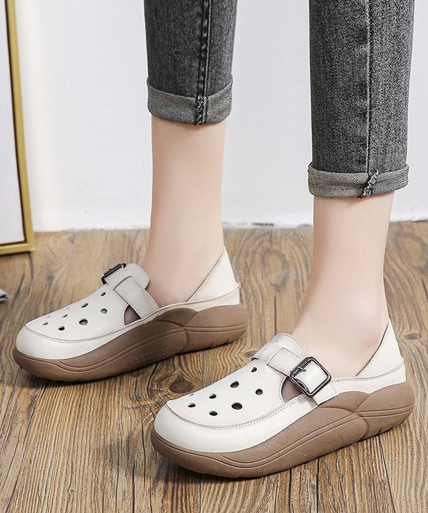 Green Cowhide Leather 2025 New Hollow Out Flat Shoes