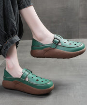 Green Cowhide Leather 2025 New Hollow Out Flat Shoes
