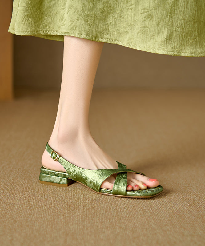 Green Cowhide Leather Walking Sandals Splicing Cross Strap Peep Toe
