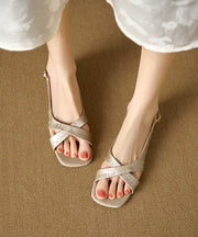 Green Cowhide Leather Walking Sandals Splicing Cross Strap Peep Toe