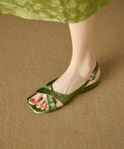 Green Cowhide Leather Walking Sandals Splicing Cross Strap Peep Toe