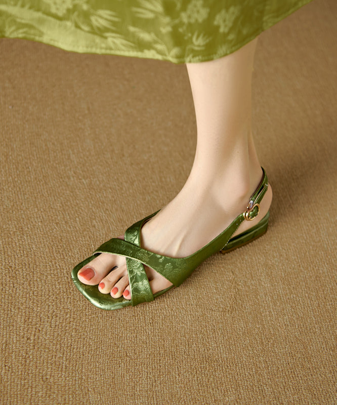 Green Cowhide Leather Walking Sandals Splicing Cross Strap Peep Toe